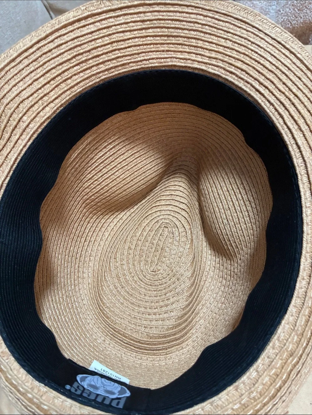 Tan Straw Fedora Hat with Dark Brown Band